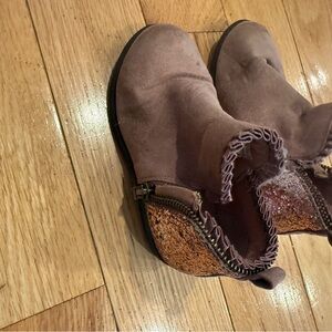 Pink Suede Ankle Boots with Sequin Detail